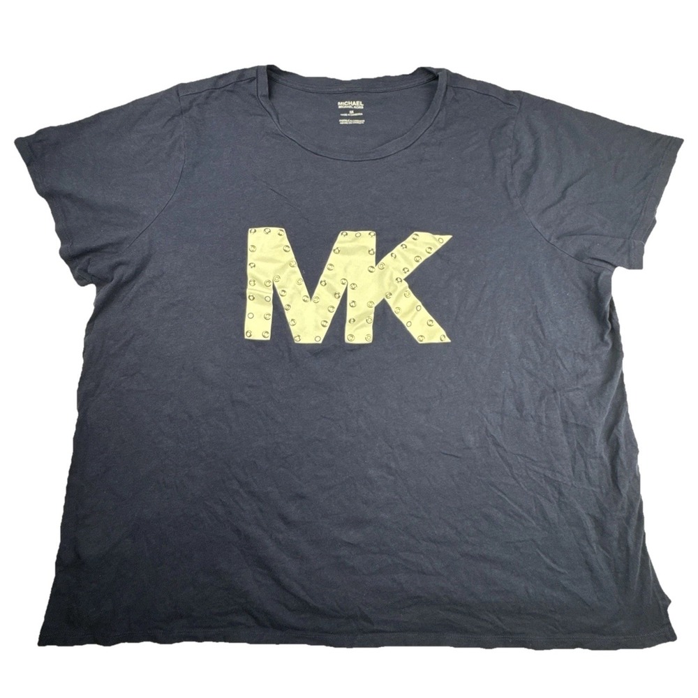 Michael Kors Womens T-Shirt 3X Cotton Modal Grommet Logo Navy Blue Designer Tee